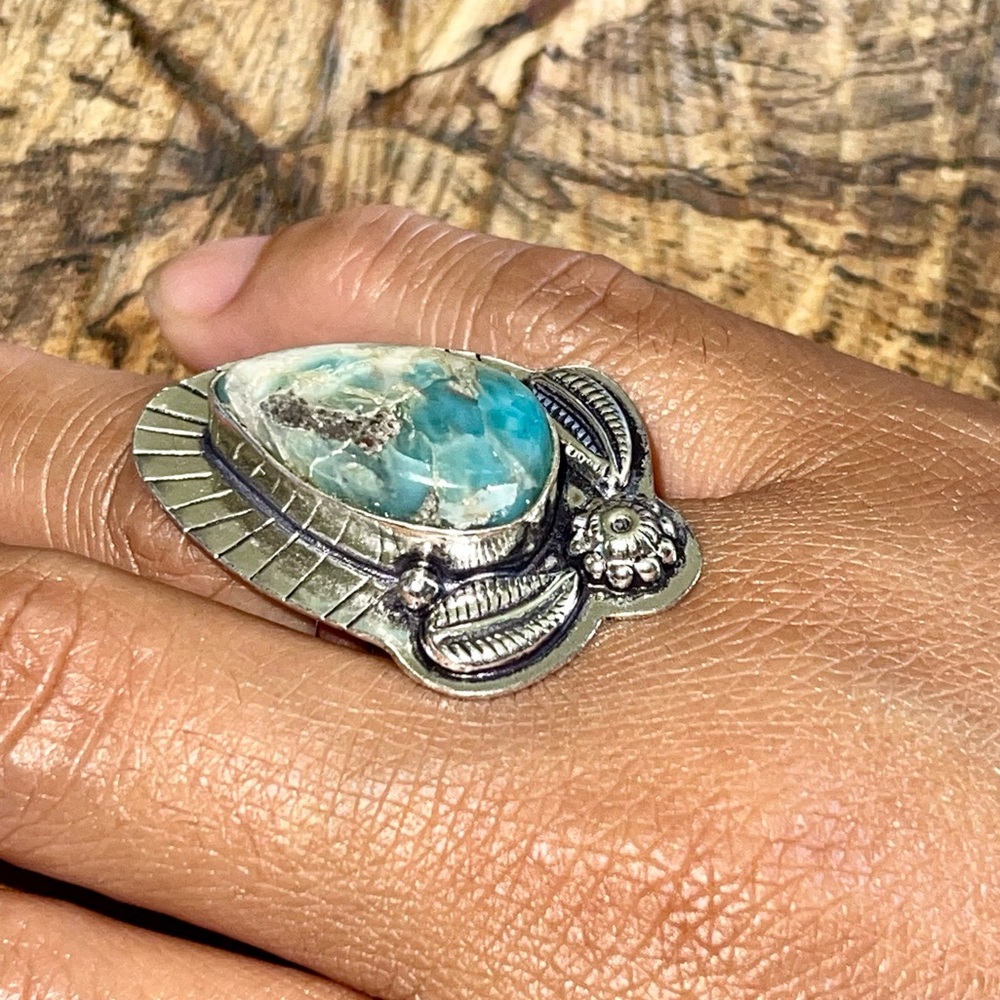 Caribbean Larimar Ring Size 7 1/4 - Picture 5 of 9